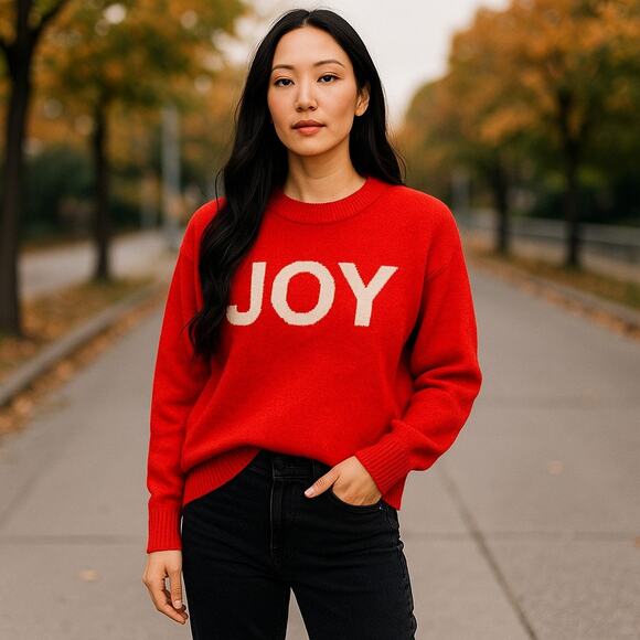 CeCe Women's Christmas Sweater - Red and White - Size M JOY Spellout SOFT - Picture 2 of 6